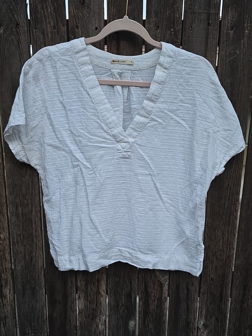 Marine Layer White Textured V-Neck Relaxed Top